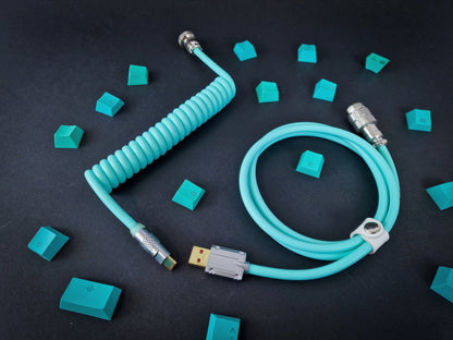 Cyan Coiled Aviator Cable, USB-C to USB-A, GX16 Detachable 5-Pin